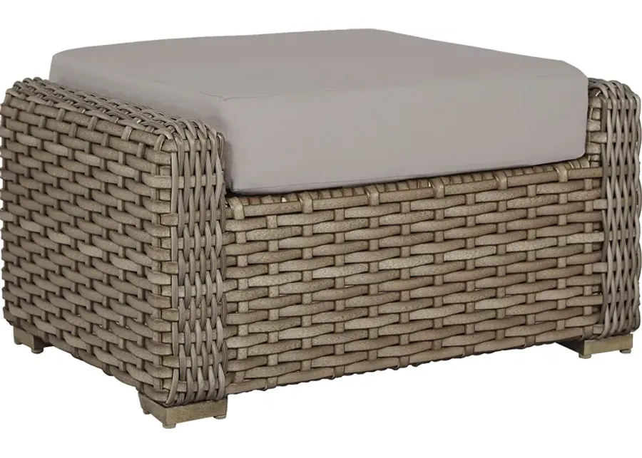 Siesta Key Driftwood Outdoor Ottoman with Rollo Linen Cushion