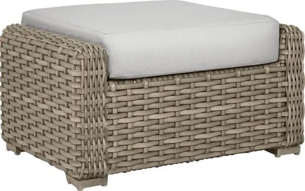 Siesta Key Driftwood Outdoor Ottoman with Dove Cushion
