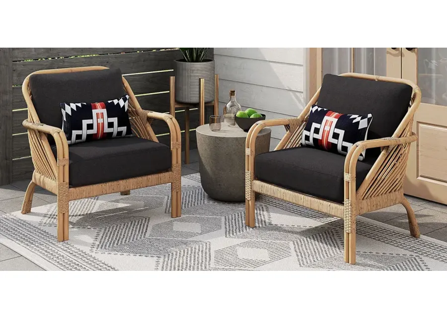Coronado Sandstone Outdoor Chat Chair with Charcoal Cushions, Set of 2