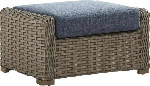 Siesta Key Driftwood Outdoor Ottoman with Ink Cushion