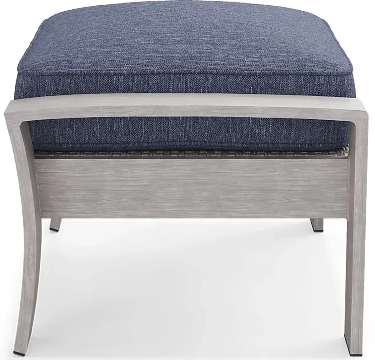 Sun Valley Light Gray Outdoor Ottoman With Blue Cushions