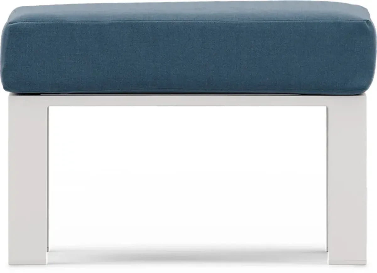 Solana White Outdoor Ottoman with Blueberry Cushion