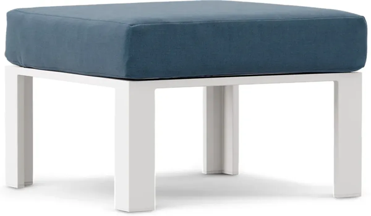 Solana White Outdoor Ottoman with Blueberry Cushion