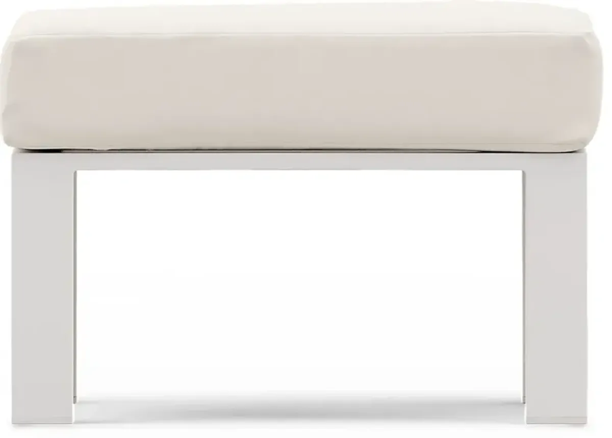 Solana White Outdoor Ottoman with Natural Cushion