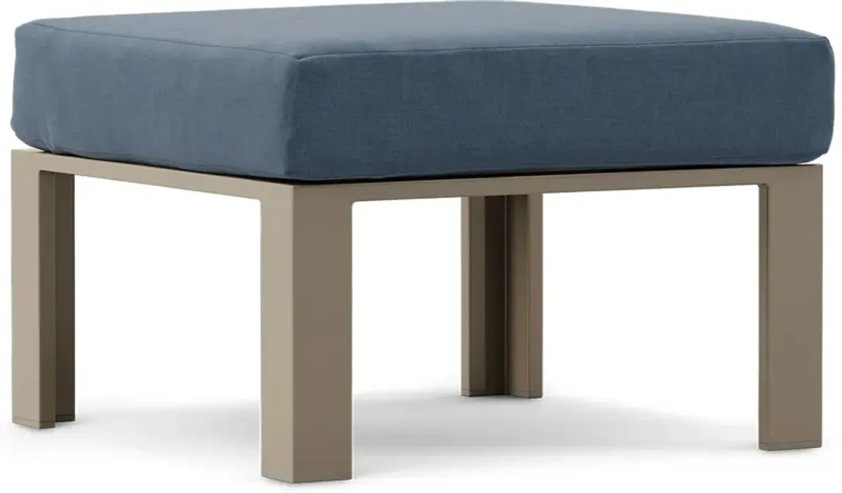 Solana Taupe Outdoor Ottoman with Blueberry Cushion