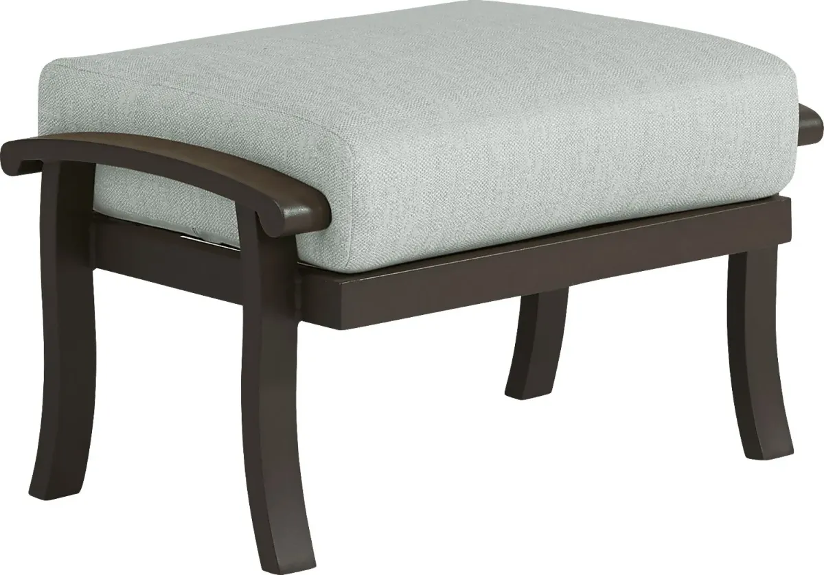 Lake Breeze Aged Bronze Outdoor Ottoman With Rollo Mist Cushion