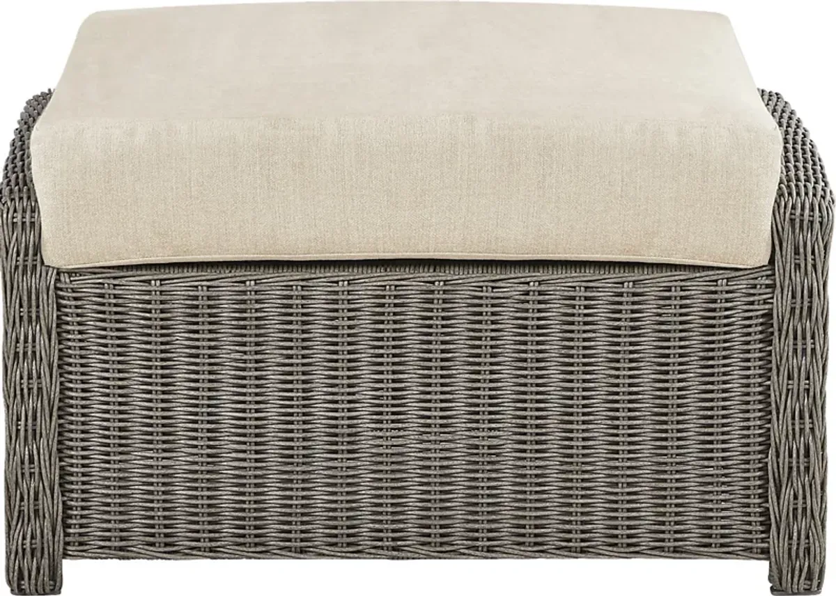 Forest Hills Gray Outdoor Ottoman with Beige Cushion