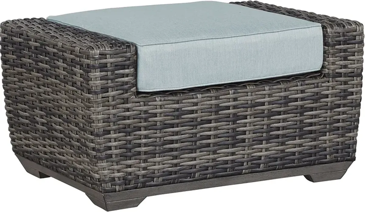 Montecello Gray Outdoor Ottoman with Mist Cushion