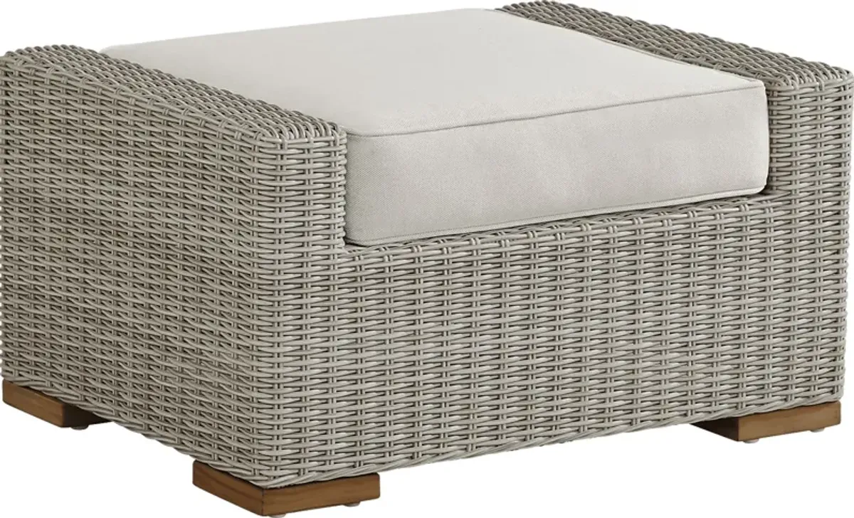 Patmos Gray Outdoor Ottoman with Linen Cushion