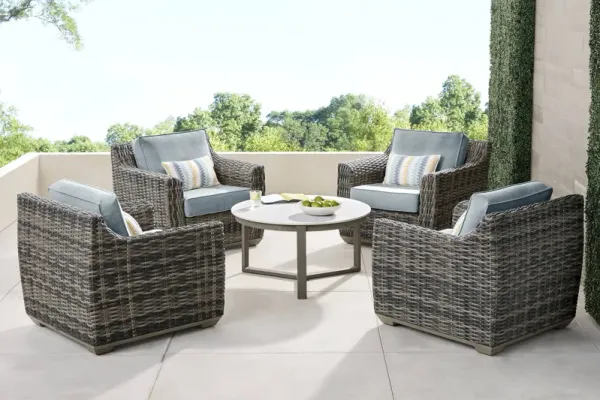 Montecello Gray 5 Pc Outdoor Chat Set with Azure Cushions
