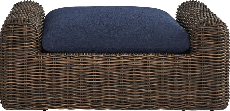 Plume Brown Outdoor Ottoman with Navy Cushion