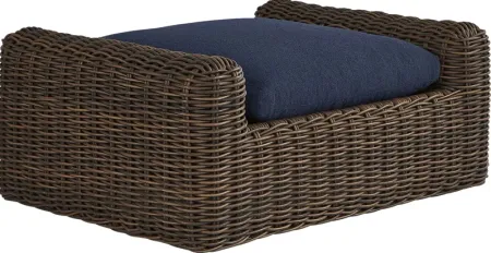 Plume Brown Outdoor Ottoman with Navy Cushion