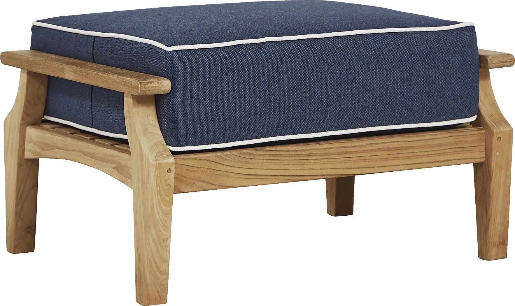 Pleasant Bay Teak Outdoor Ottoman with Denim Cushion