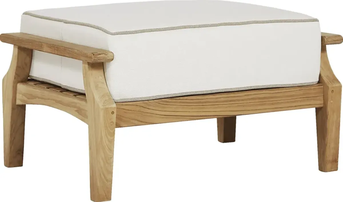 Pleasant Bay Teak Outdoor Ottoman with White Sand Cushion