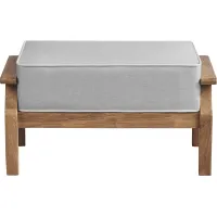 Pleasant Bay Teak Outdoor Ottoman with Pewter Cushion