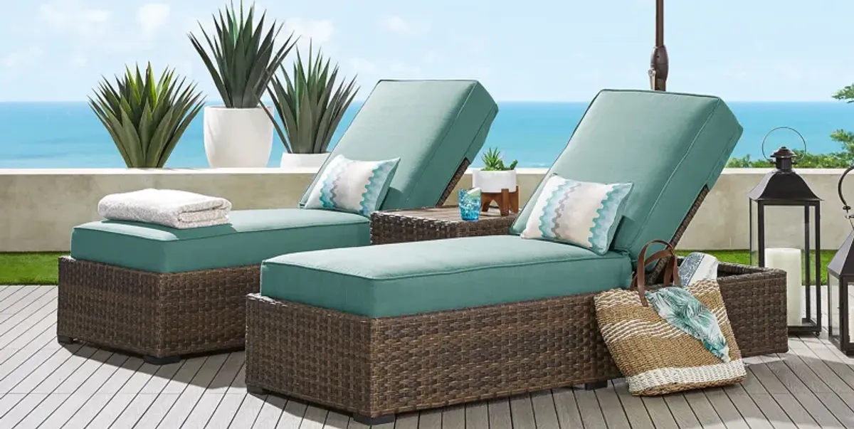 Rialto Brown Outdoor Chaise with Aqua Cushions, Set of 2