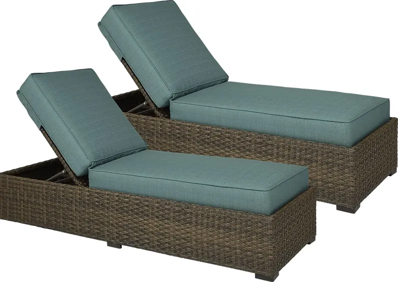 Rialto Brown Outdoor Chaise with Aqua Cushions, Set of 2