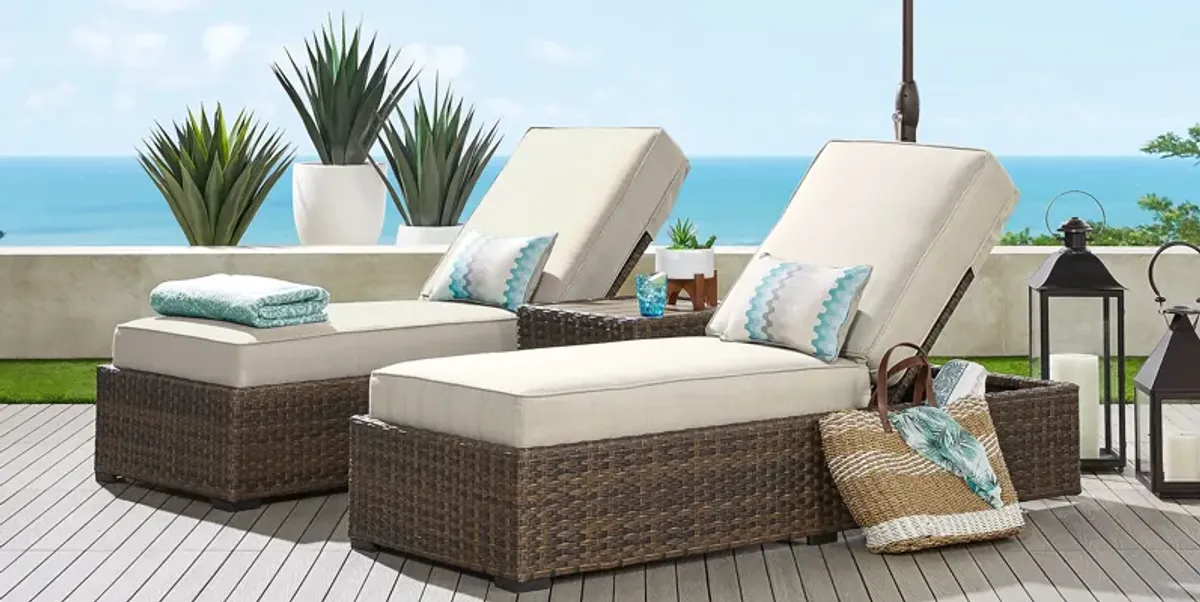 Rialto Brown Outdoor Chaise with Putty Cushions, Set of 2