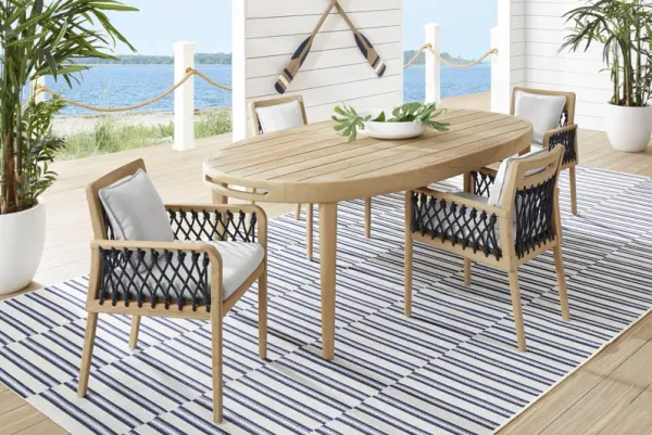Riva Blonde 5 Pc Oval Outdoor Dining Set with Dove Cushions