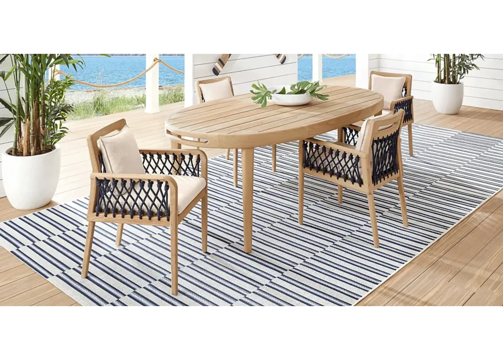 Riva Blonde 5 Pc Oval Outdoor Dining Set with Flax Cushions