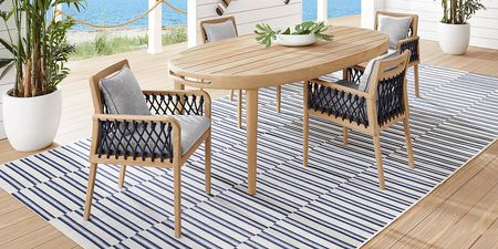 Riva Blonde 5 Pc Oval Outdoor Dining Set with Slate Cushions