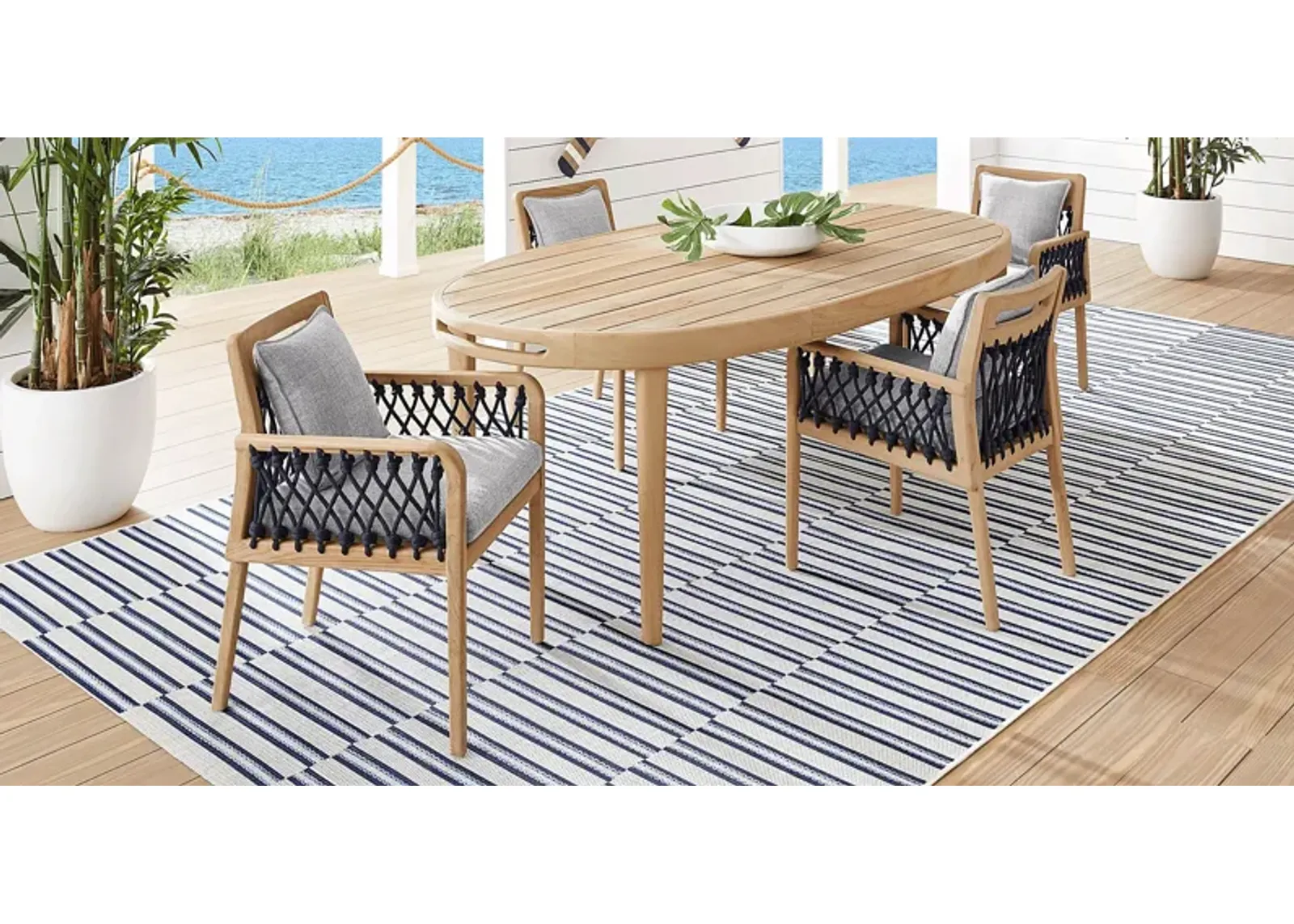 Riva Blonde 5 Pc Oval Outdoor Dining Set with Slate Cushions