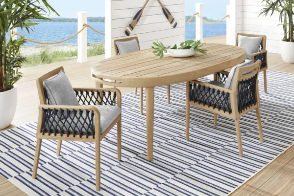 Riva Blonde 5 Pc Oval Outdoor Dining Set with Slate Cushions