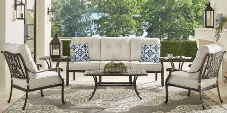 Lake Como Antique Bronze 4 Pc Outdoor Seating Set With Silk-Colored Cushions