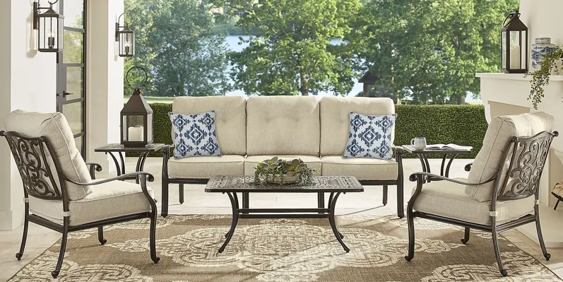 Lake Como Antique Bronze 4 Pc Outdoor Seating Set With Malt Cushions