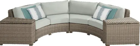 Siesta Key Driftwood 4 Pc Outdoor Curved Sectional with Rollo Seafoam Cushions
