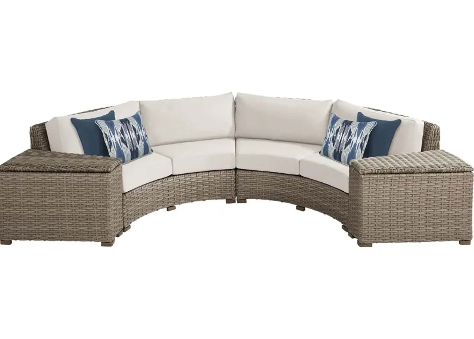 Siesta Key Driftwood 4 Pc Outdoor Curved Sectional with Linen Cushions