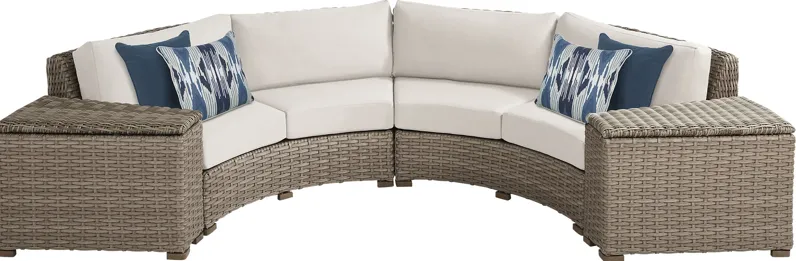 Siesta Key Driftwood 4 Pc Outdoor Curved Sectional with Linen Cushions