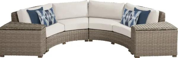 Siesta Key Driftwood 4 Pc Outdoor Curved Sectional with Linen Cushions
