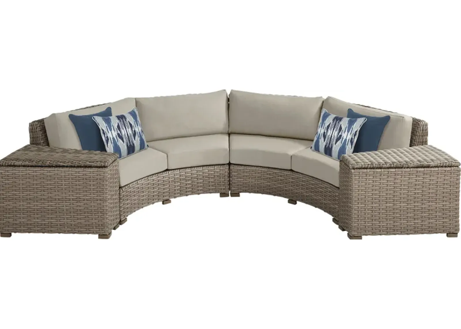 Siesta Key Driftwood 4 Pc Outdoor Curved Sectional with Pebble Cushions