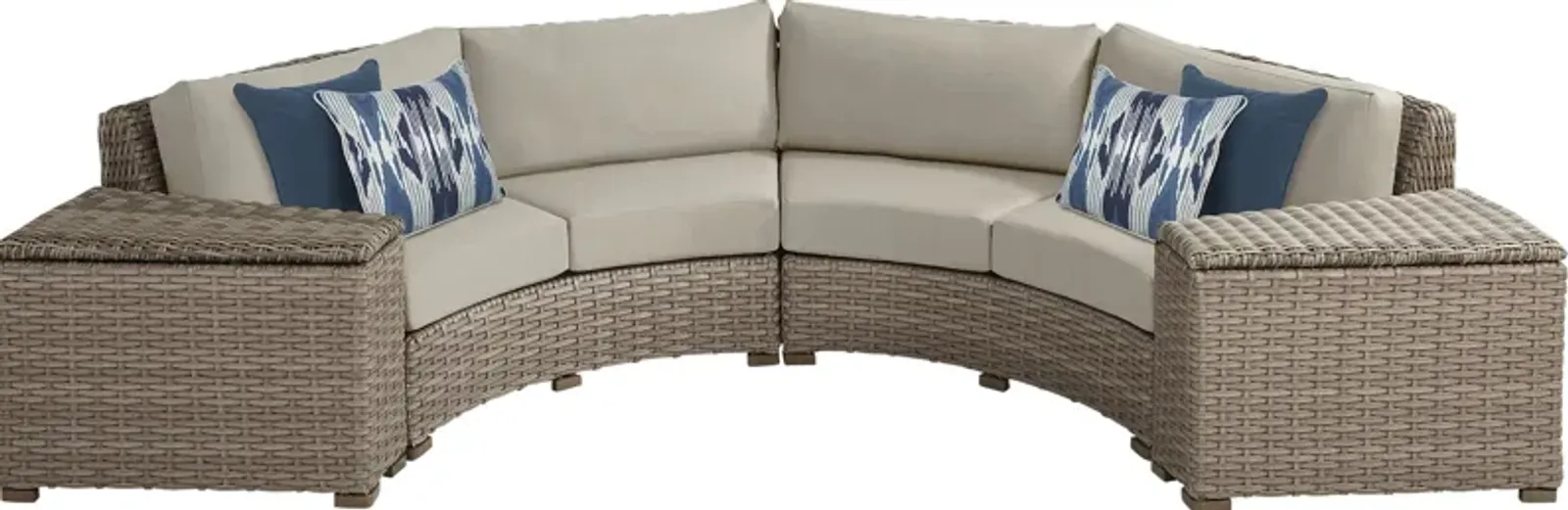 Siesta Key Driftwood 4 Pc Outdoor Curved Sectional with Pebble Cushions