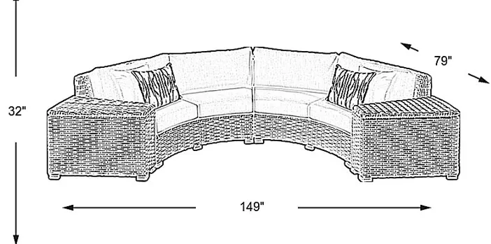 Siesta Key Driftwood 4 Pc Outdoor Curved Sectional with Indigo Cushions