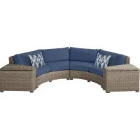 Siesta Key Driftwood 4 Pc Outdoor Curved Sectional with Indigo Cushions