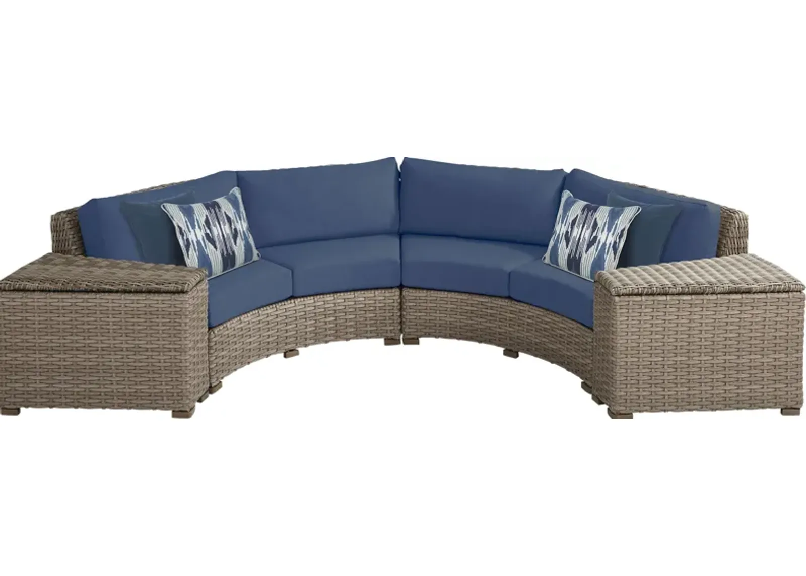 Siesta Key Driftwood 4 Pc Outdoor Curved Sectional with Indigo Cushions