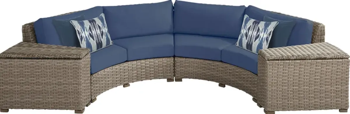 Siesta Key Driftwood 4 Pc Outdoor Curved Sectional with Indigo Cushions