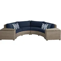 Siesta Key Driftwood 4 Pc Outdoor Curved Sectional with Ink Cushions