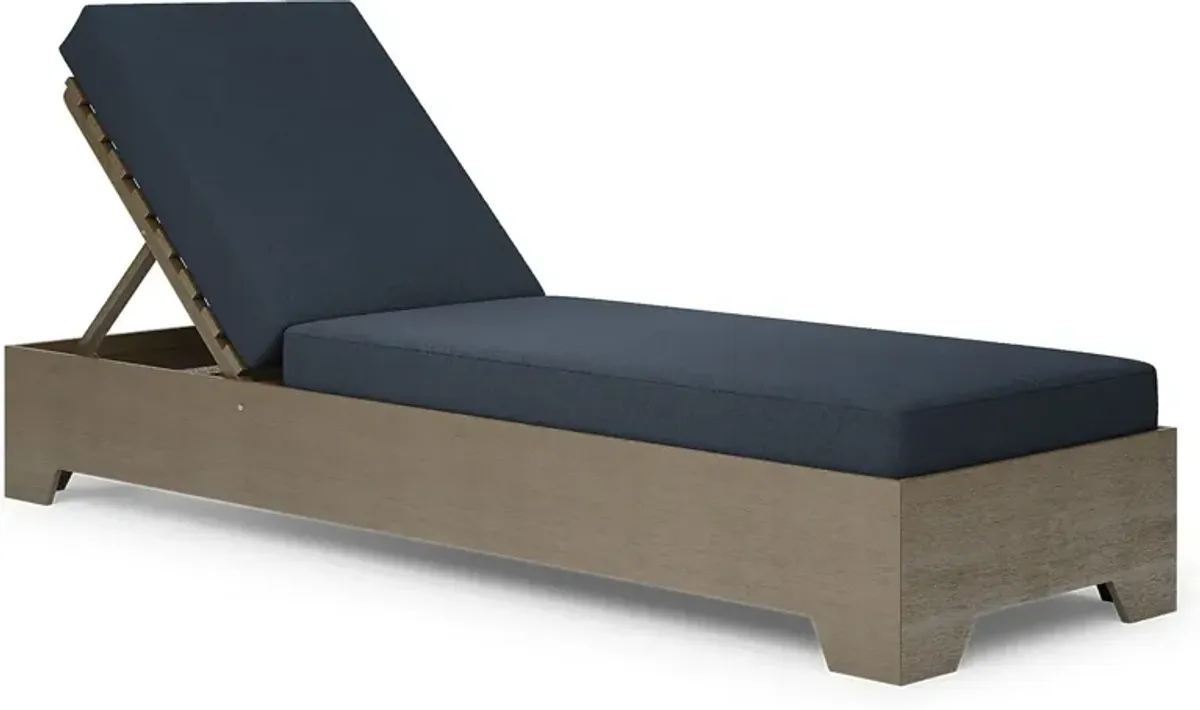 Lake Tahoe Gray Outdoor Chaise with Indigo Cushions