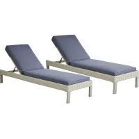 Sun Valley 2 Pc Light Gray Outdoor Set of Chaises With Blue Cushions