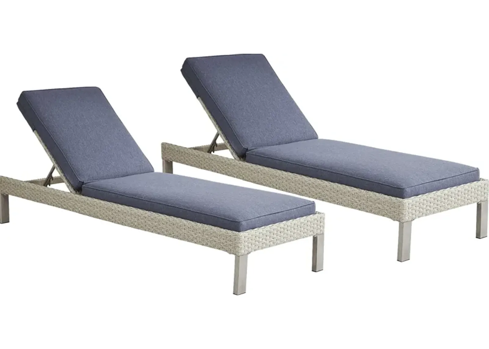 Sun Valley 2 Pc Light Gray Outdoor Set of Chaises With Blue Cushions