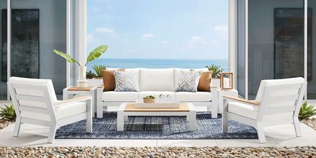 Solana White 4 Pc Outdoor Sofa Seating Set With Natural Cushions