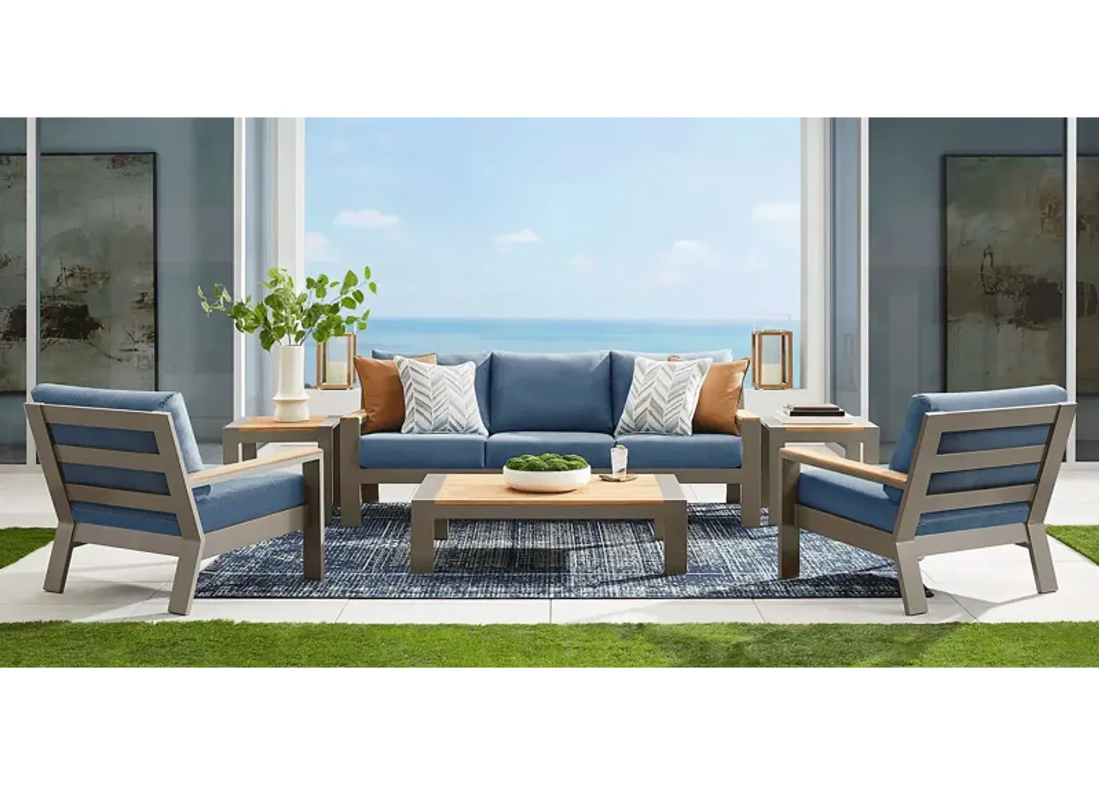 Solana Taupe 4 Pc Outdoor Sofa Seating Set With Blueberry Cushions