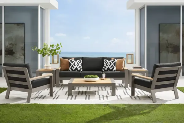 Solana Taupe 4 Pc Outdoor Sofa Seating Set With Charcoal Cushions
