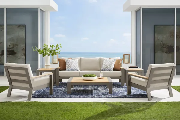 Solana Taupe 4 Pc Outdoor Sofa Seating Set With Bisque Cushions