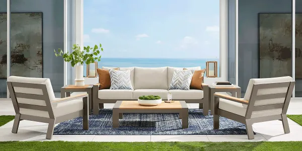 Solana Taupe 4 Pc Outdoor Sofa Seating Set With Bisque Cushions