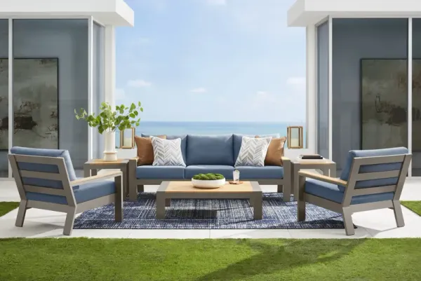 Solana Taupe 4 Pc Outdoor Sofa Seating Set With Blueberry Cushions