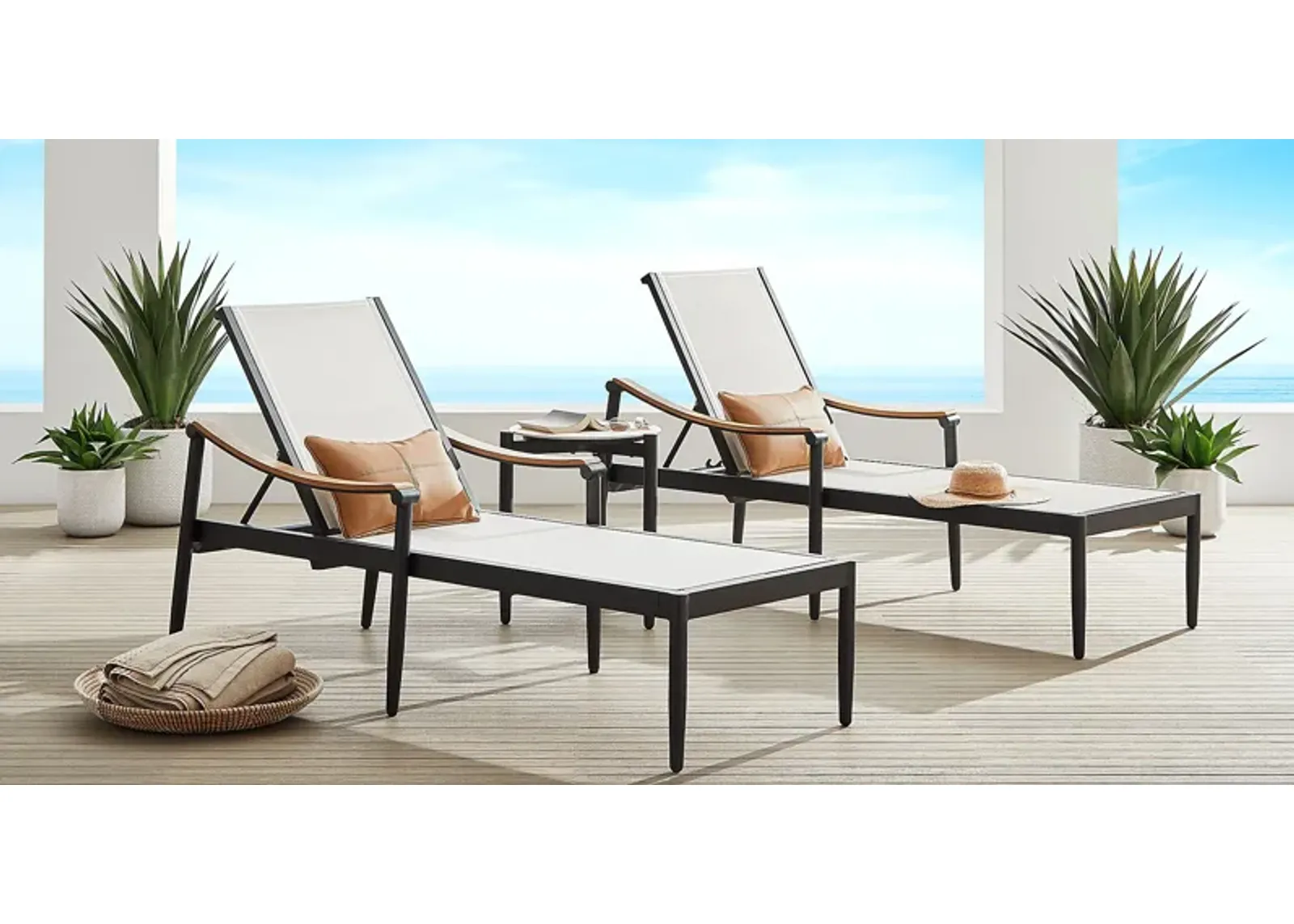 Harlowe Black Outdoor Sling Chaise, set of 2